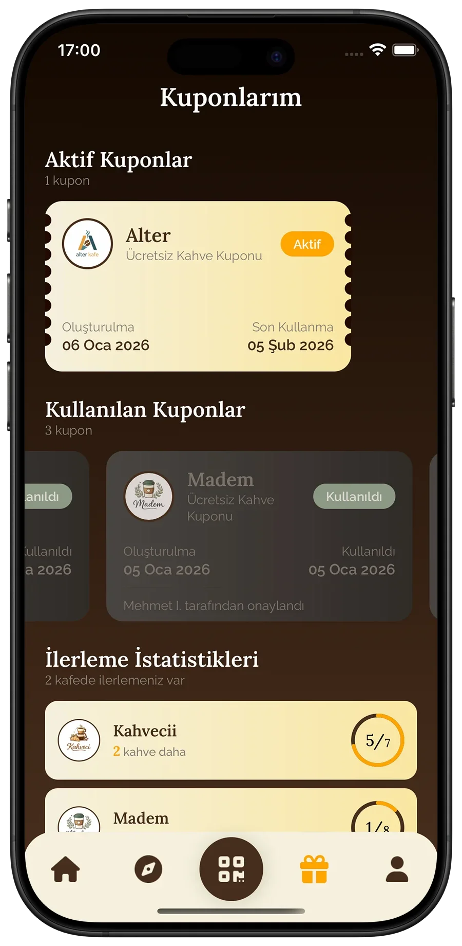 Kafin Kuponlarım Ekranı